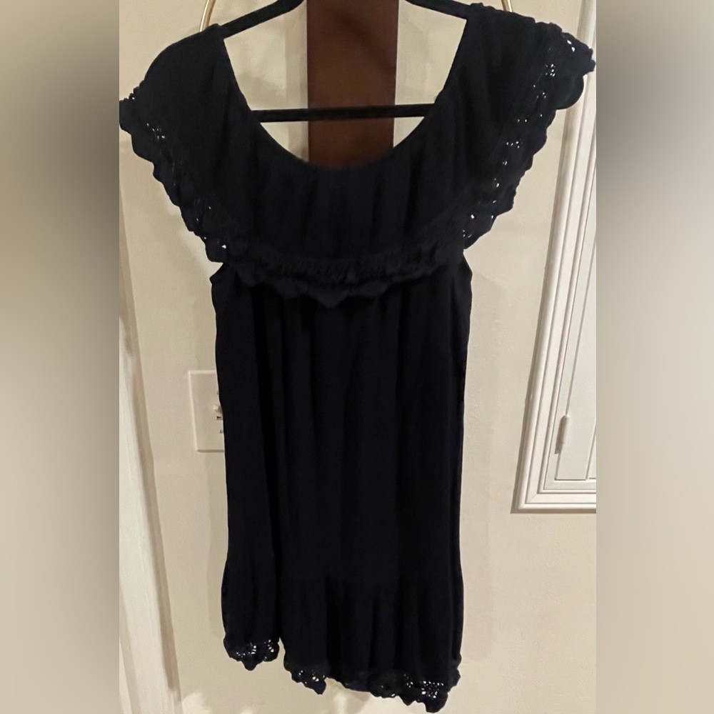 Umgee Navy Off-Shoulder Ruffle Blouse
